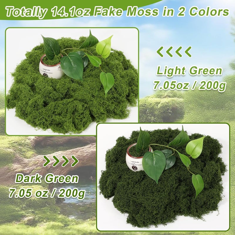 Jollidecor Fake Moss for Crafts, 14.1 OZ Artificial Moss for Plants Indoor Decorative Light Green and Dark Green Faux Moss DIY Fairy Garden Decor for Potted Plant - Image 3